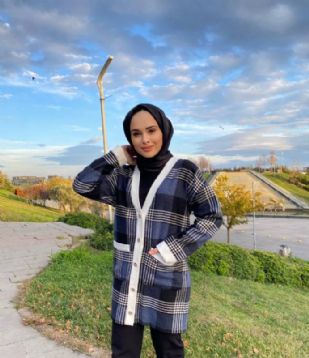 Desenli Çift Cepli Mavi Hırka
