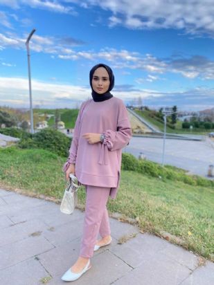 Kol Detaylı Pantolonlu Takım (Gül Kurusu)